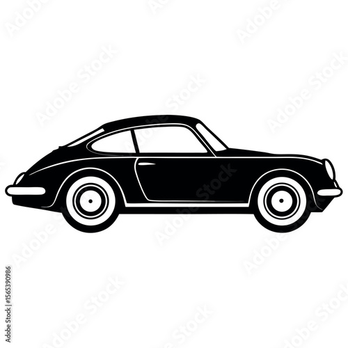 Classic black silhouette of a vintage sports car isolated on white background