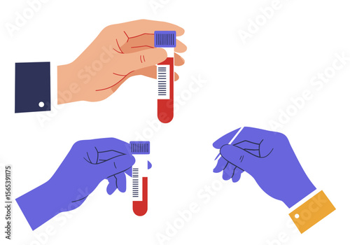 Hands holding test tubes and swab for medical analysis and diagnostics