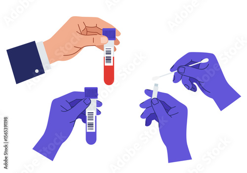 Hands Handling Blood and Swab Samples for Medical Testing Procedures