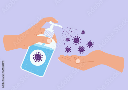Hand Sanitizer Application to Prevent Virus Spread Health and Hygiene Concept