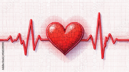 Stylized illustration of a red heart and heartbeat showing health and medical concepts.