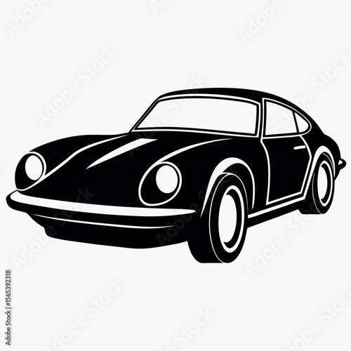 Sleek black vintage sports car silhouette isolated on white background