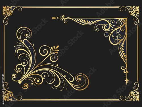 Vintage gold frame with ornate floral borders and antique decorative vector illustration
