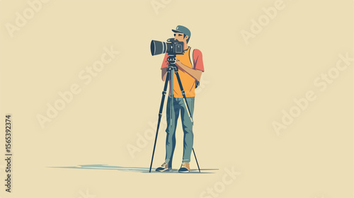 Professional Cameraman with Camera Standing Outdoors