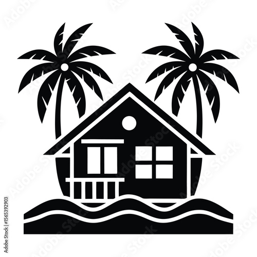Beach house icon tropical style palm trees