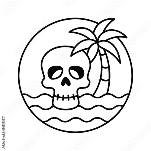 florida beach skull line art vector t shirt design 