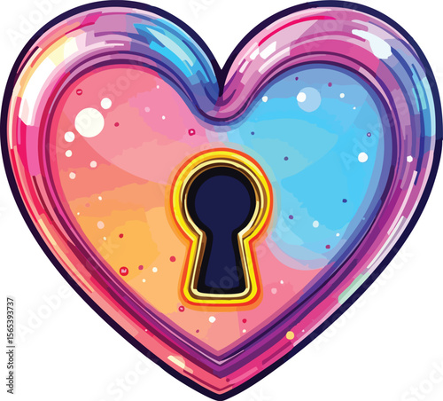 Colorful heart shaped lock with keyhole depicting romantic love and valentines day symbolism.