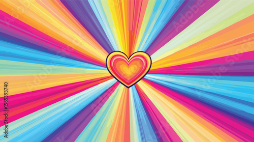 Colorful heart bursting with radiating rainbow colors symbolizing love and happiness.