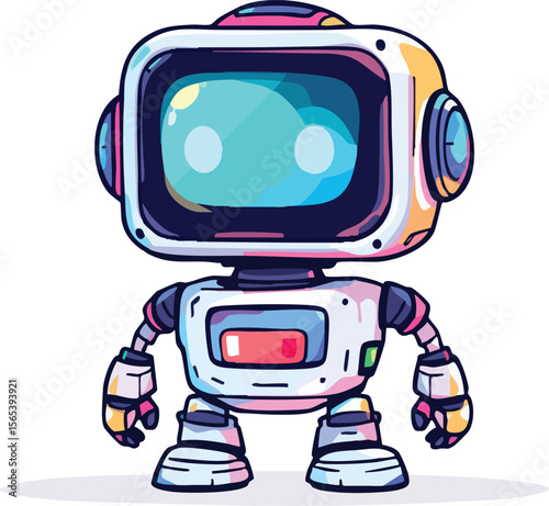 Cute cartoon robot character with a retro style and colorful design illustration.