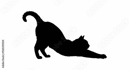 Cat Stretching Vector – Silhouette of Domestic Cat in Relaxed Pose for Pet, Animal Behavior, and Feline Art Concepts