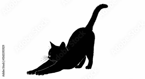 Cat Stretching Vector – Silhouette of Domestic Cat in Relaxed Pose for Pet, Animal Behavior, and Feline Art Concepts