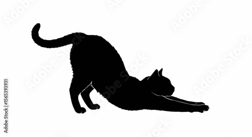 Cat Stretching Vector – Silhouette of Domestic Cat in Relaxed Pose for Pet, Animal Behavior, and Feline Art Concepts