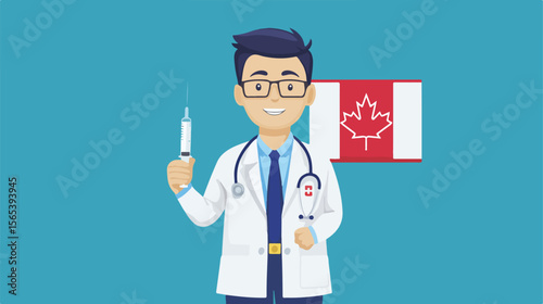 Canadian Flag Doctor Holding Medicine and Injection