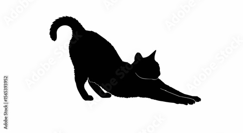 Cat Stretching Vector – Silhouette of Domestic Cat in Relaxed Pose for Pet, Animal Behavior, and Feline Art Concepts