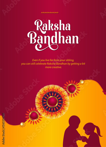 Happy raksha bandhan ceremony banner template design with decorative rakhi, Raksha Bandhan, Sister is tying Rakhi on her brother's wrist, Rakhi celebration in India, Cute little sister and brother wit