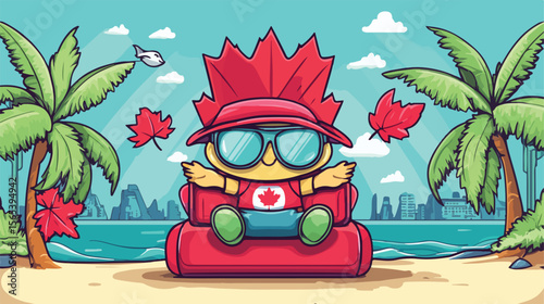 Canadian Dollar Mascot Vacation Flat Vector Illustration