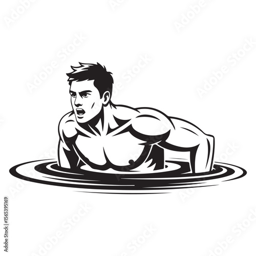 A muscular male swimmer is swimming in a swimming pool vector image
