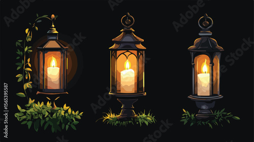 Elegant Candle Light Lamp Flat Vector Illustration