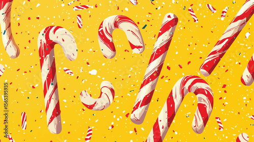 Vibrant Candy Cane Vector Illustration on Yellow Background