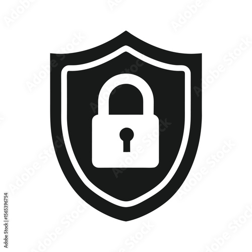 Secure vector lock icon on a glossy metal button symbolizing web protection and safe internet access a minimalist flat design icon of a white padlock logo security protection silhouette vector