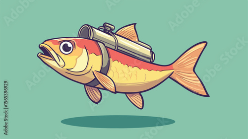 Playful Jetpack Mascot Cartoon with Canned Fish - Vector Illustration