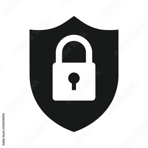 A secure black background vector illustration displays a sleek lock icon, symbolizing internet safety and web protection a minimalist flat icon of a white padlock logo security protection silhouette