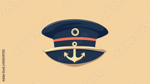 Nautical Captain Sailor with Anchor Hat Flat Vector Illustration