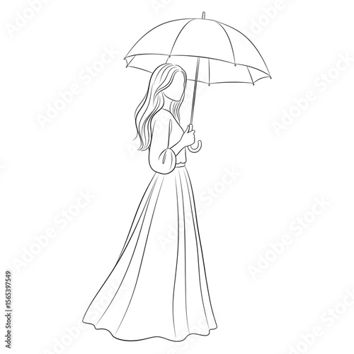 Woman Holding an Umbrella – Minimalist Line Drawing