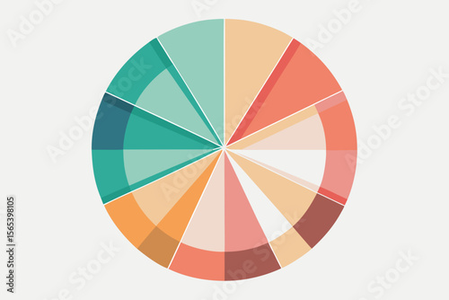 Abstract circular data visualization displaying colorful pie chart segments for modern business concepts