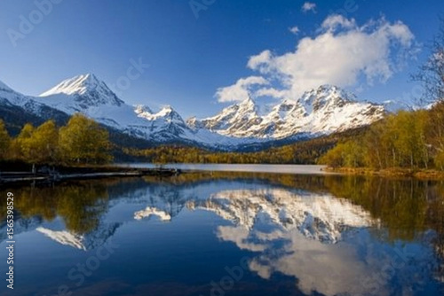 Breathtaking fjord with cliffs and waterfalls in a serene scene