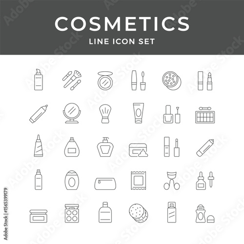 Cosmetics Line Icon Set – Makeup, Beauty, Skincare, Lipstick, Cream, Brush, Perfume, Minimal Vector Collection