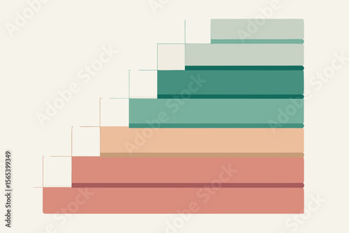 Abstract composition of stair-like forms in earth tones depicting ascending stages and progress.