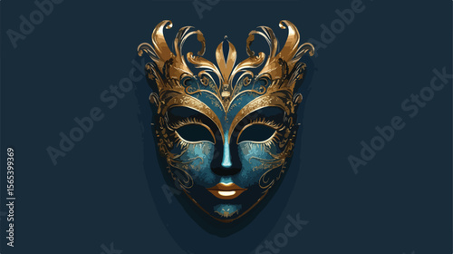 Elegant Carnival Mask with Gold Ornament Isolated on White Background