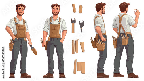 Confident Carpenter Posing Professionally Vector Illustration