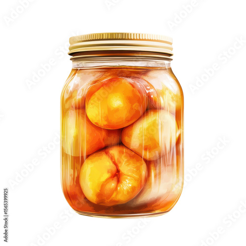 Jar of Preserved Peaches in Syrup - A Sweet Treat for Any Occasion on transparent background