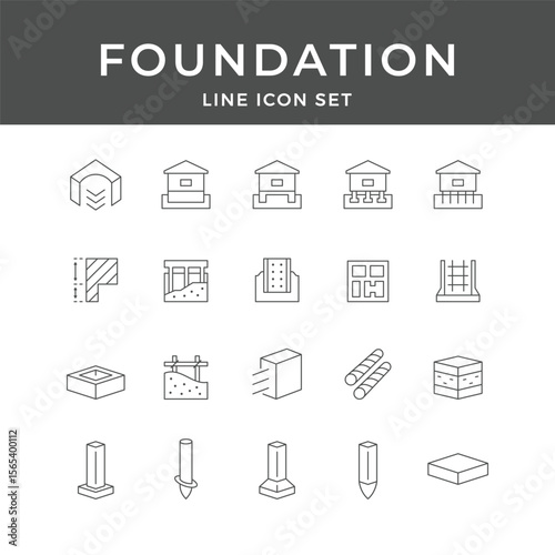 Foundation Line Icon Set – Construction, Building, Concrete, Base, Structure, Engineering, Minimal Vector Collection