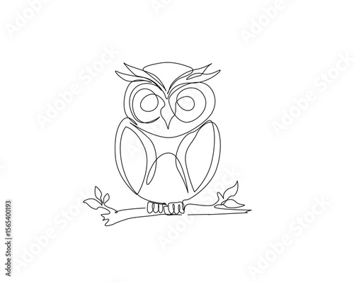 Cute owl bird outline illustration. Continuous line drawing of owl.