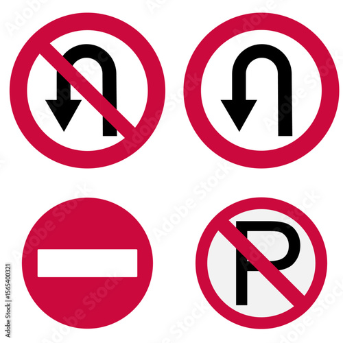 Free Download Standard prohibited road signs vector graphics set | International traffic restriction symbols | No U-Turn and No Parking regulatory collection | Do Not Enter sign and U-Turn arrow icons - GFXLoad