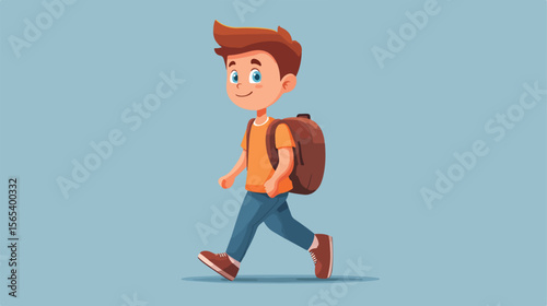 Cute Cartoon Boy Walking - Flat Vector Illustration