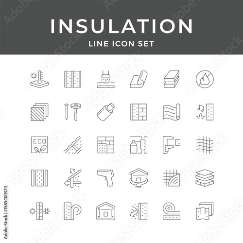 Insulation Line Icon Set – Thermal, Wall, Roof, Soundproof, Energy, Home, Material, Minimal Vector Collection