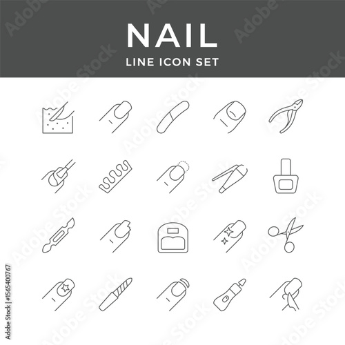 Nail Line Icon Set – Manicure, Pedicure, Polish, Art, Salon, Care, Beauty, Minimal Vector Collection