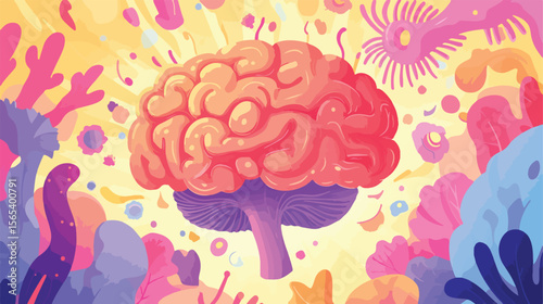 Creative Cartoon Brain with Idea Flat Vector Illustration