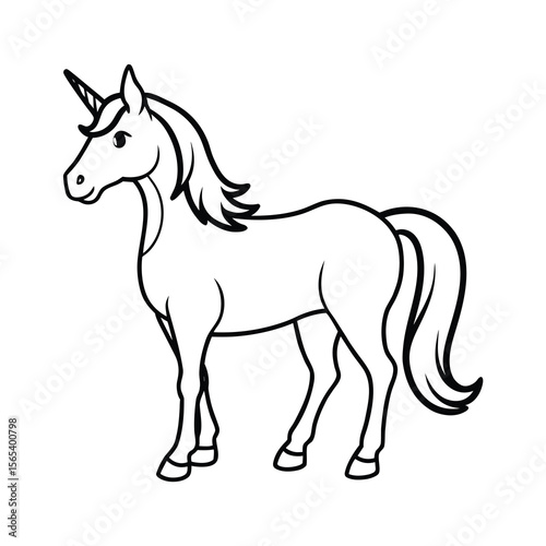 unicorn standing pose sketch line art vector