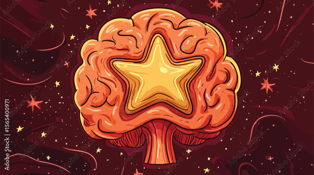 Fototapeta premium Creative Cartoon Brain with Star Flat Vector Illustration