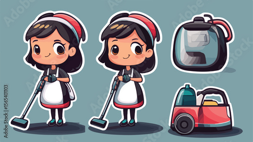 Professional Cartoon Character Sticker of House Maid