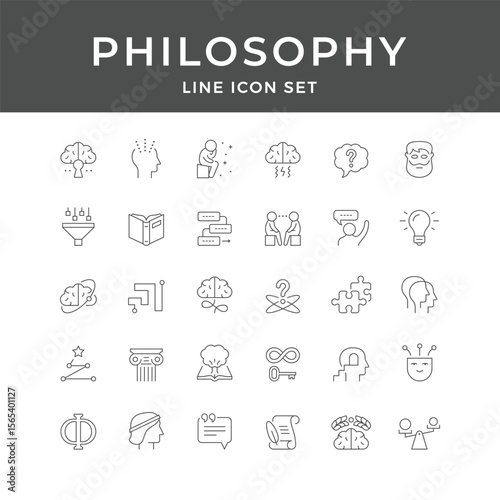 Philosophy Line Icon Set – Mind, Thought, Wisdom, Logic, Question, Idea, Debate, Minimal Vector Collection