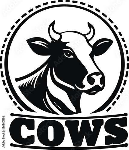 Cow Logo Badge – Monochrome Livestock Emblem for Dairy Branding.
