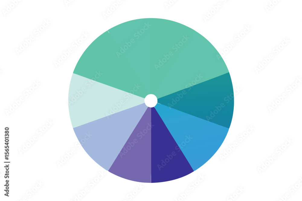 Obraz premium Circular diagram depicting segments of color gradients in shades of blue green and purple on white background