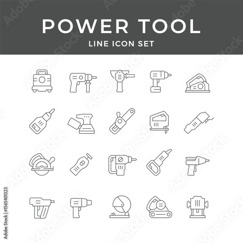 Power Tool Line Icon Set – Drill, Saw, Grinder, Electric, Construction, DIY, Machine, Minimal Vector Collection
