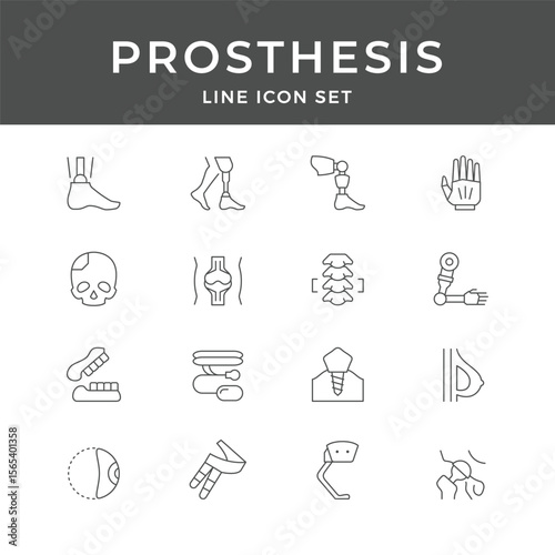 Prosthesis Line Icon Set – Artificial Limb, Bionic, Implant, Orthopedic, Hand, Leg, Medical, Minimal Vector Collection